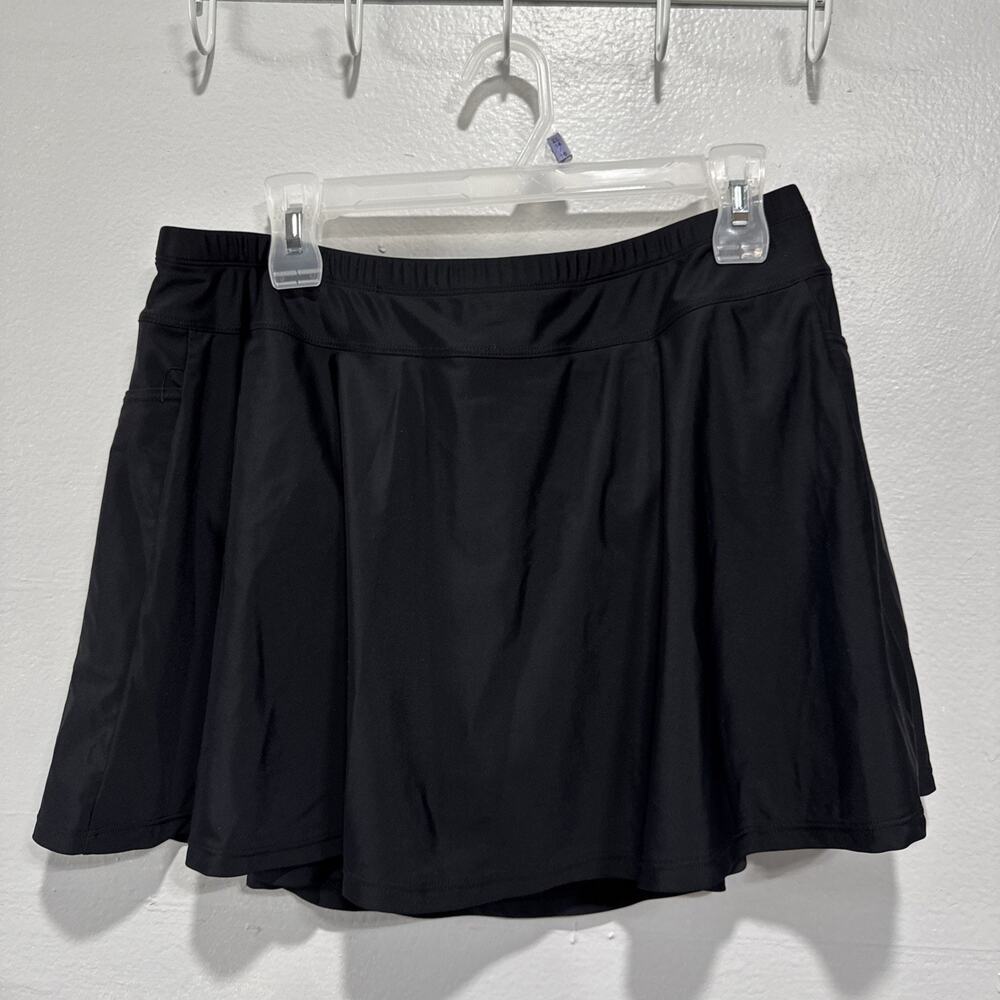 Yonique Womens Black Swim Skirt Size 16W Side Pockets Stretch Pool Beach Cruise